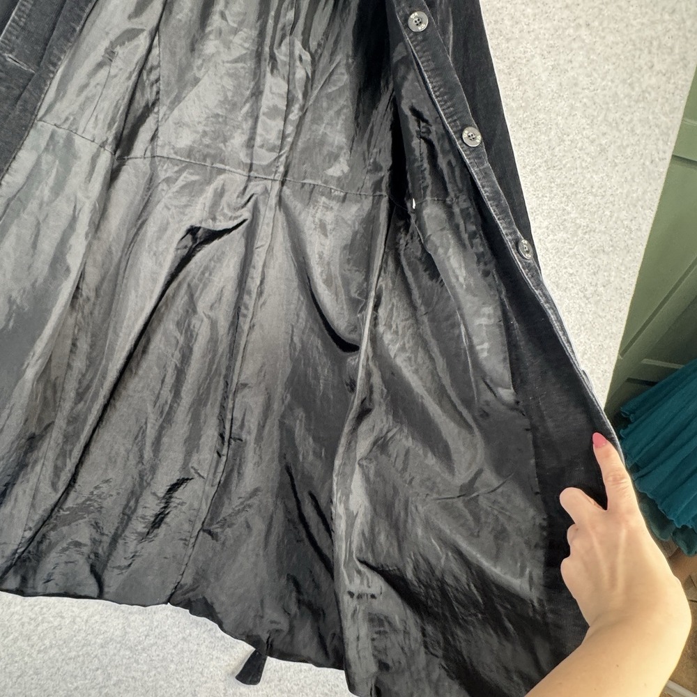 Stradivarius Black Corduroy Trench Coat Belted Goth Academia L VTG Button Up - Picture 7 of 16